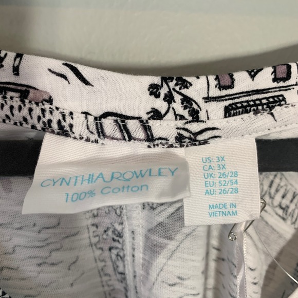 NEW Cynthia Rowley Women's 3X Short Sleeve T Shirt White Black Venice Scene - Picture 6 of 10
